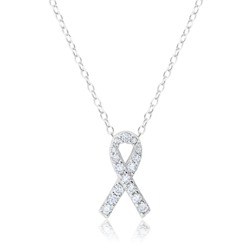 Crislu Sterling Silver Cubic Zirconia 18-inch Awareness Ribbon Pendant