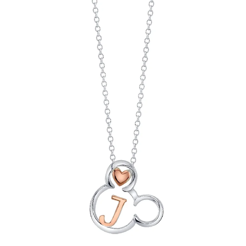 Disney Sterling Silver 18-inch Initial Pendant; Initial J