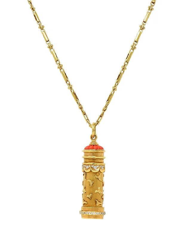 Harry Winston Jacques Timey Diamond Coral 18 Karat Gold Vintage Kaleidoscope Pendant Necklace