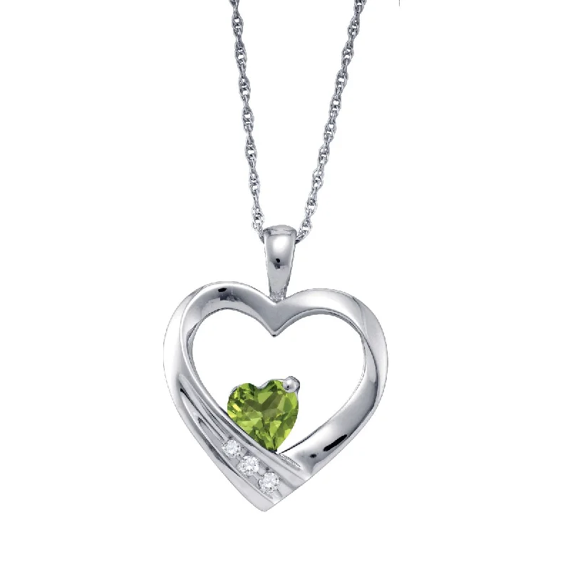 Heart Shape Peridot and Diamond Birthstone 18-inch Pendant in Sterling Silver