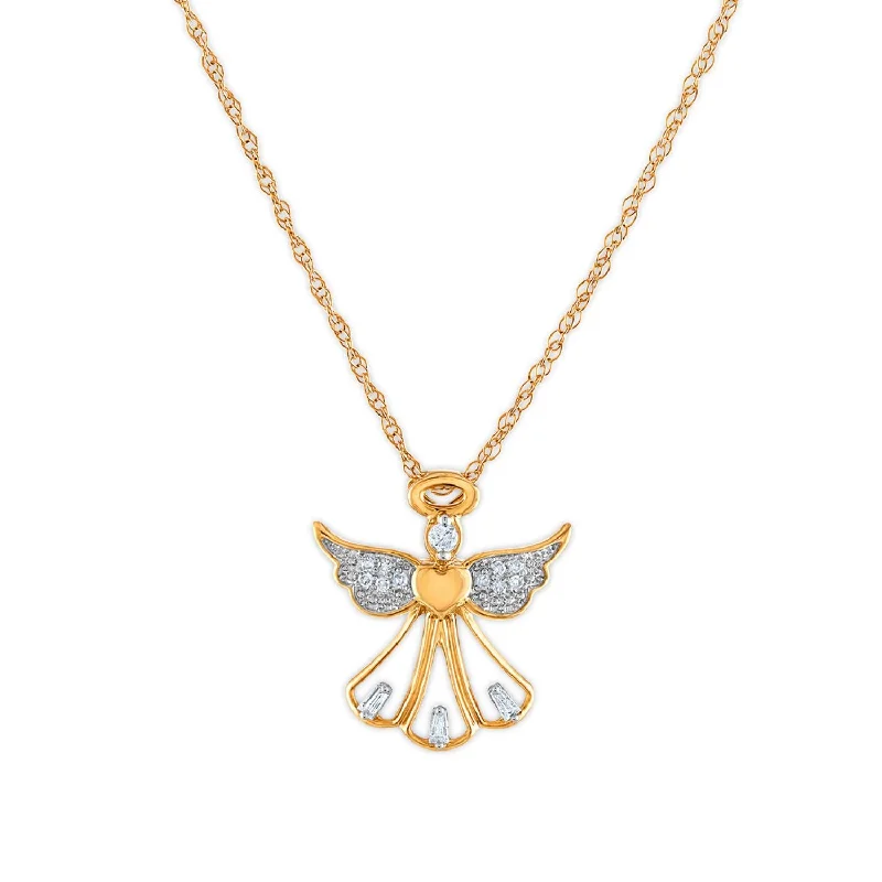 LoveSong 1/14 CTW Diamond Angel 18-inch Pendant in 10KT Yellow Gold