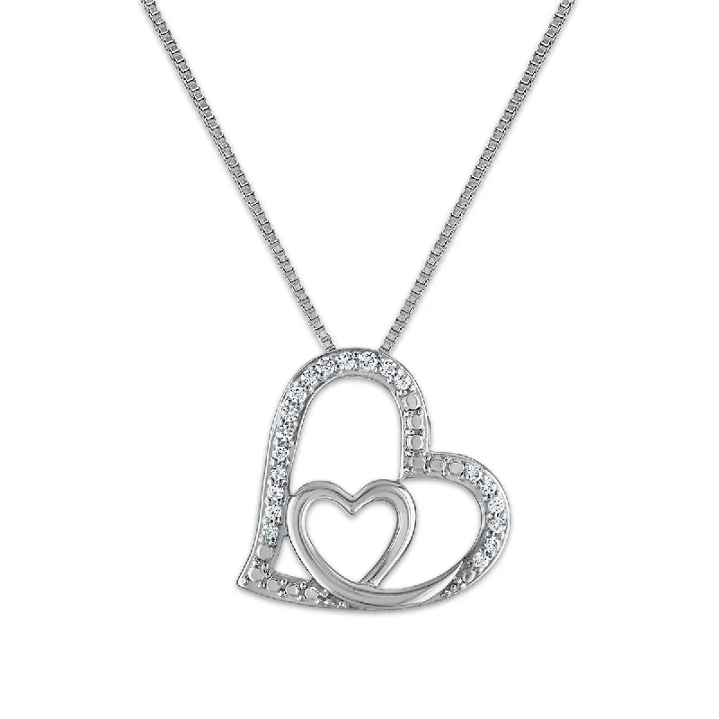 LoveSong 1/14 CTW Diamond Heart 18-inch Pendant in Rhodium Plated Sterling Silver