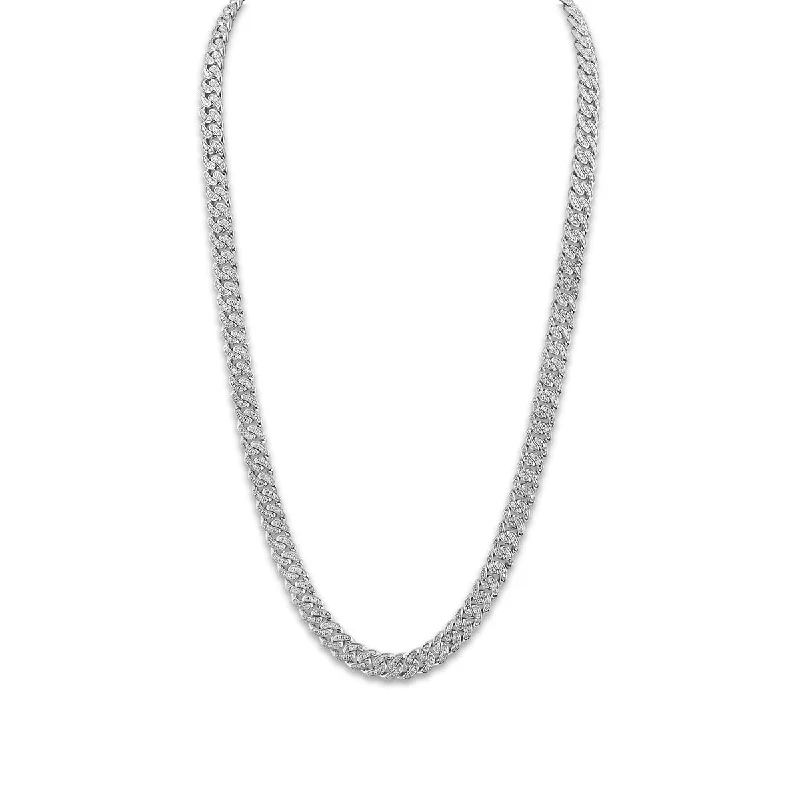 Luxe Layers 1 CTW Diamond Cuban Link 24-inch Chain in Rhodium Plated Sterling Silver