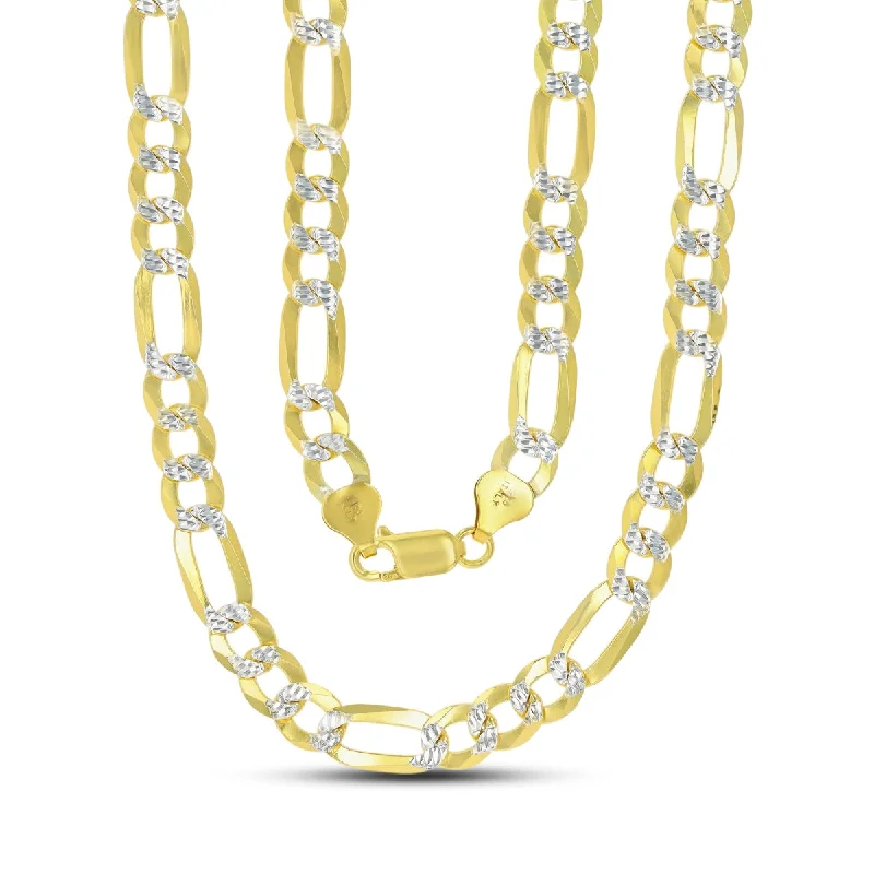 Luxe Layers 14KT Yellow Gold Plated Sterling Silver 22-inch 7.5MM Diamond-cut Pave Figaro Chain