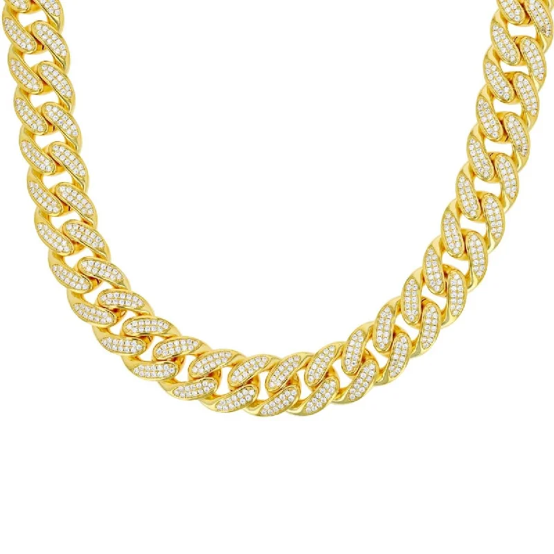 Luxe Layers 14KT Yellow Gold Plated Sterling Silver Cubic Zirconia 24-inch 15MM Cuban Link Chain