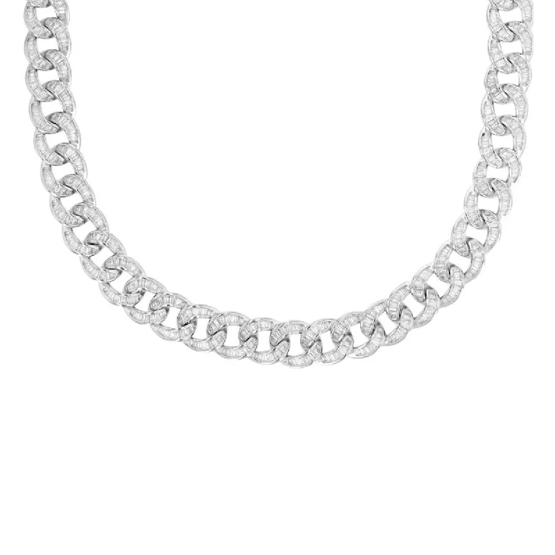 Luxe Layers Sterling Silver Baguette Cubic Zirconia 24-inch 12MM Cuban Link Chain