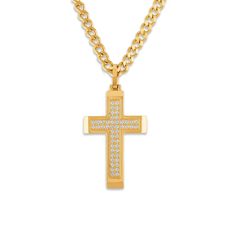 Luxe Layers Yellow Stainless Steel and Cubic Zirconia 24-inch Cross Pendant