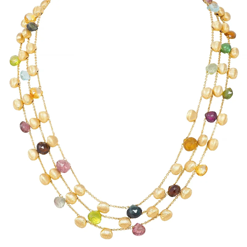 Marco Bicego Contemporary Multi-Gem 18 Karat Yellow Gold Paradise Multi-Strand Necklace