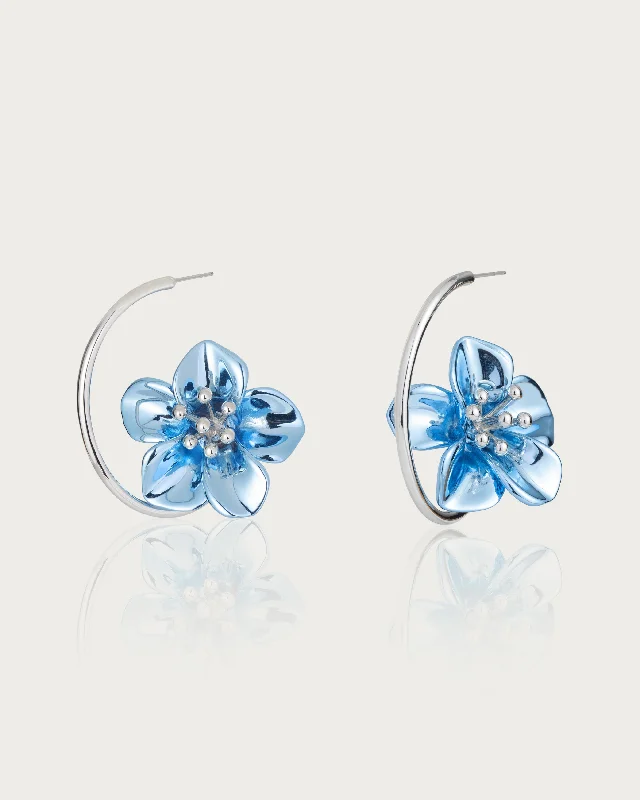 Metallic Blue Hibiscus Earrings