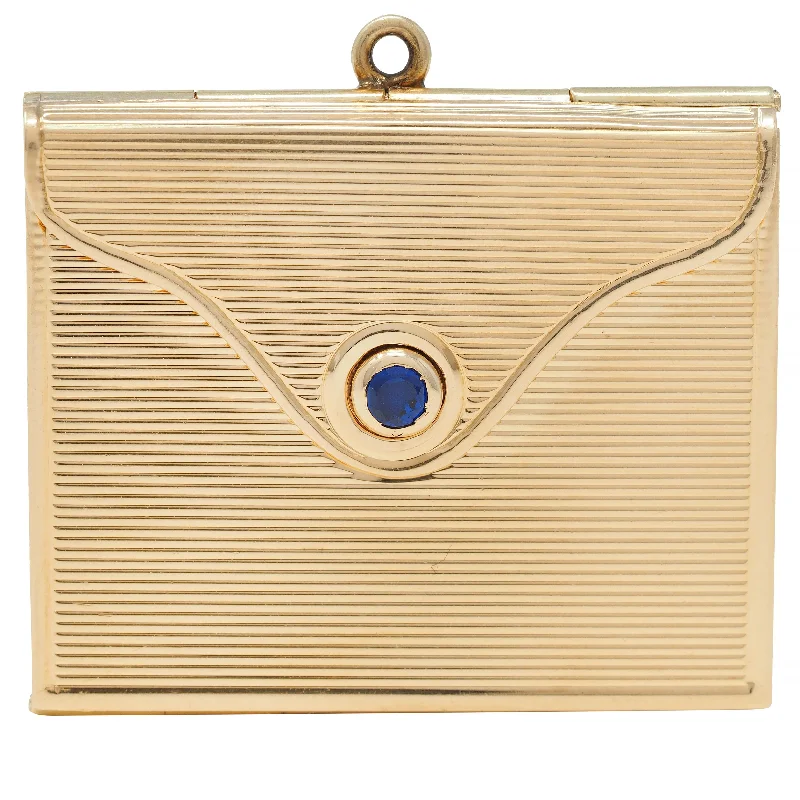 Mid-Century Sapphire 14 Karat Yellow Gold Vintage Opening Envelope Pendant