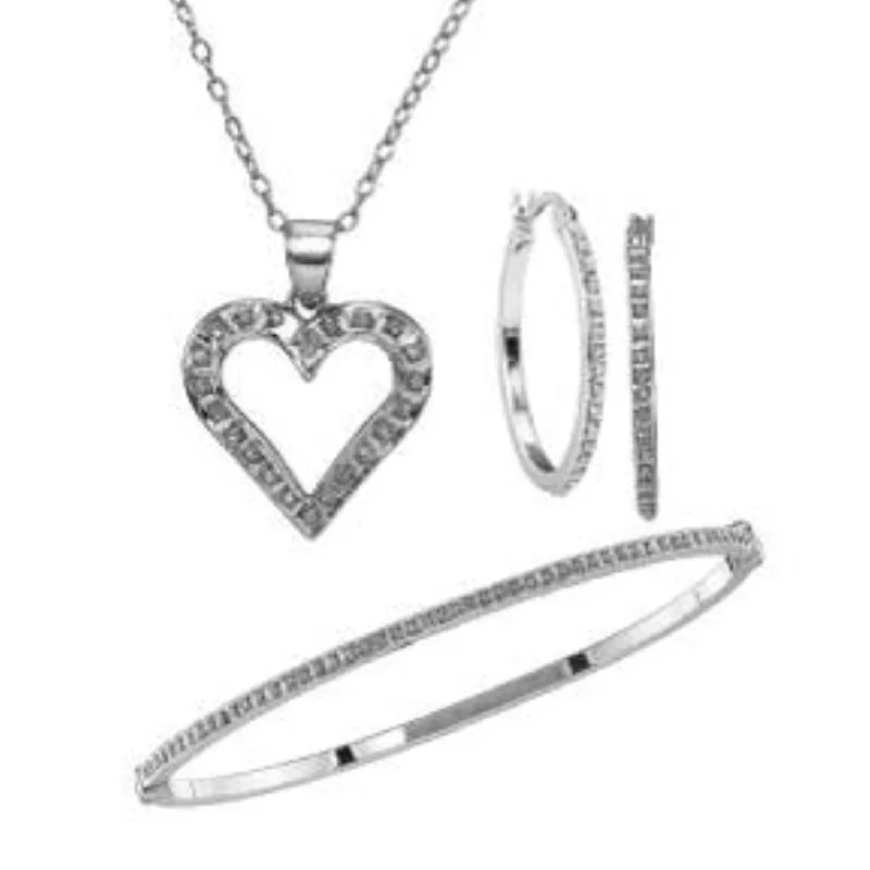 Platinum Plated Sterling Silver and Diamond 18-inch Box Set Diamond Accent Pendant