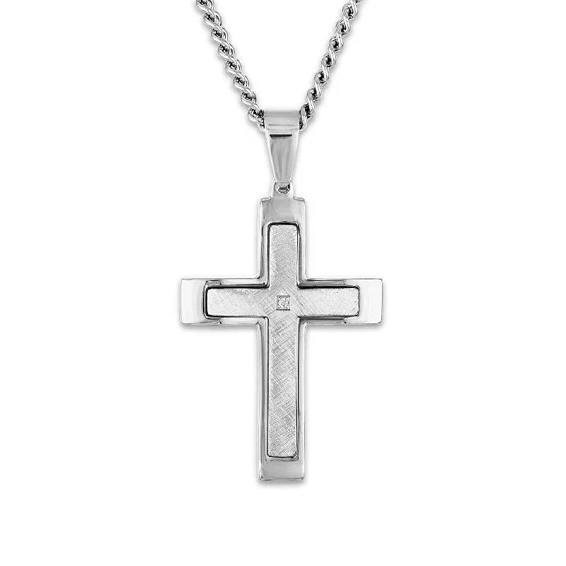 Stainless Steel 1/50 CTW 54X32MM 24-inch Cross Pendant