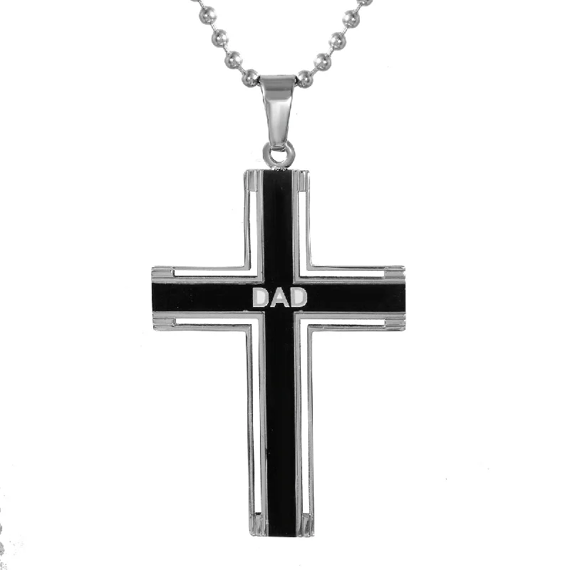 Stainless Steel 24-inch Dad on Cross Pendant