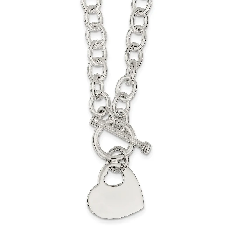 Engravable Sterling Silver 18-inch 8MM Heart Toggle Necklace