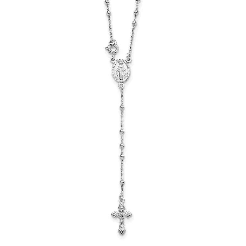 Sterling Silver 18-inch Beaded Rosary Necklace