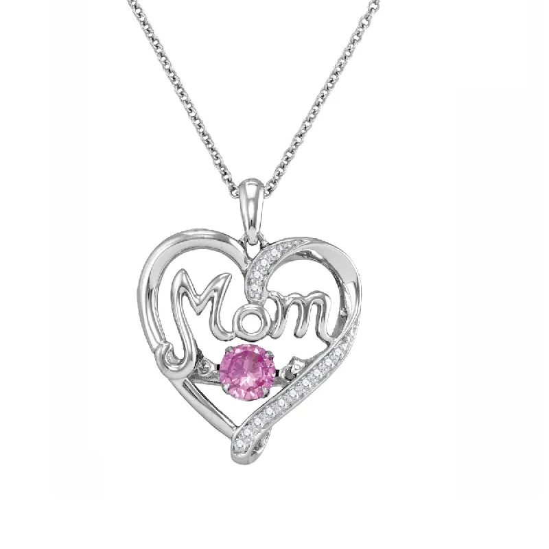 Sterling Silver and Pink Sapphire 18-inch Mom Pendant