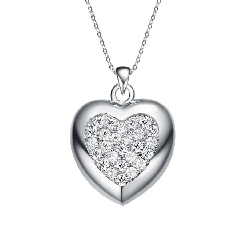 Sterling Silver Cubic Zirconia 21X14MM 18-inch Heart Pendant