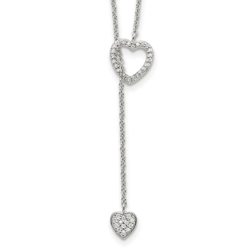 Heart String Sterling Silver Cubic Zirconia Heart Necklace