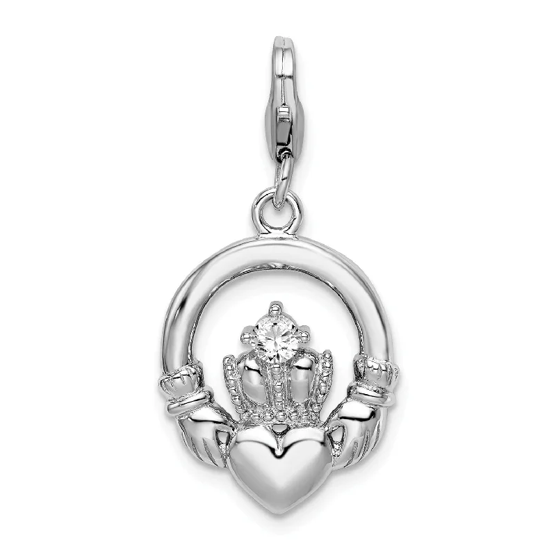 Sterling Silver RH CZ Claddagh w/Lobster Clasp Charm