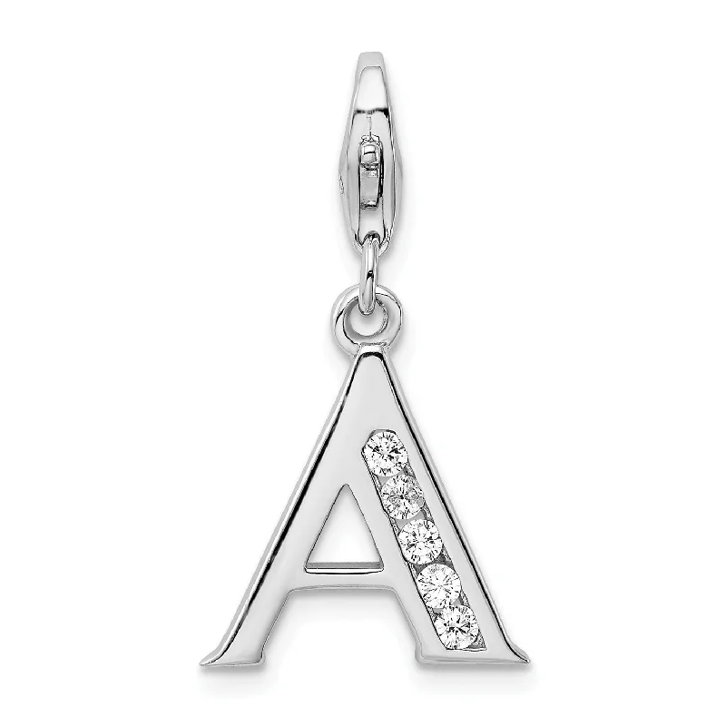 Sterling Silver RH CZ Letter A w/Lobster Clasp Charm