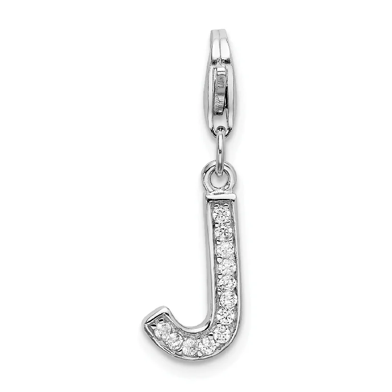 Sterling Silver RH CZ Letter J w/Lobster Clasp Charm