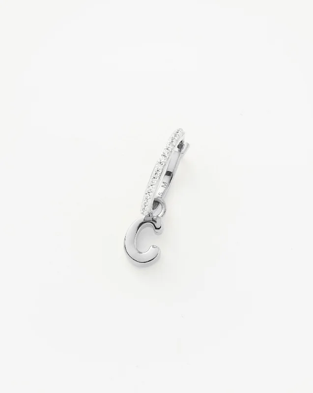 Initial Single Charm Hoop Earring  - Initial C | Sterling Silver