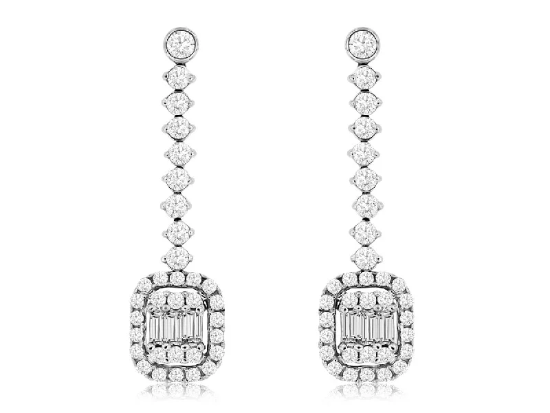 Baguette and Round Diamond Dangle Earrings