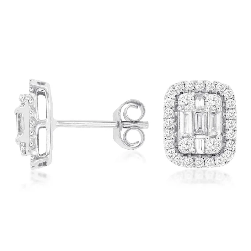 Baguette Cluster and Diamond Halo Earrings