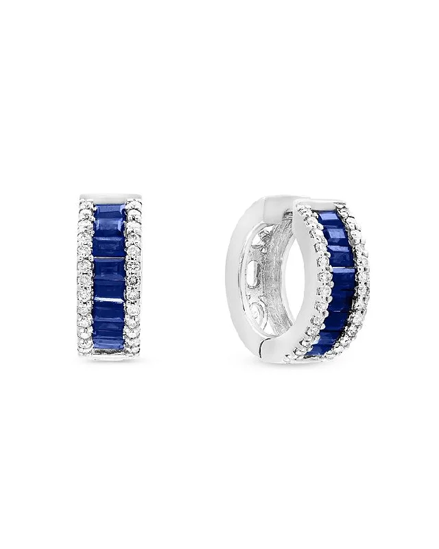 Baguette Sapphire and Diamond Huggie Earrings