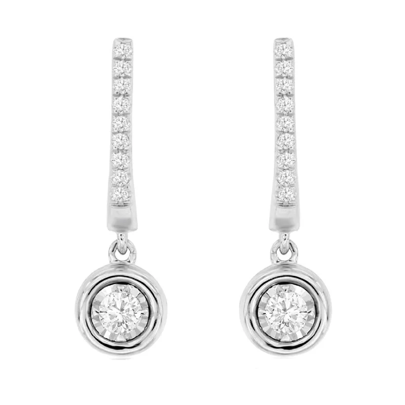 Bezel Set Diamond Cluster Dangle Earrings