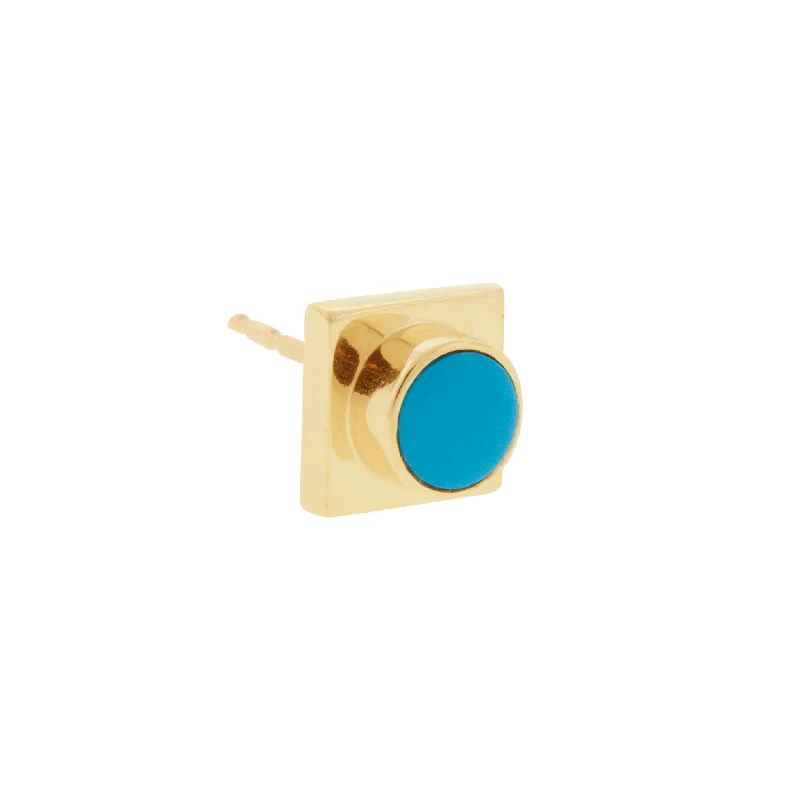 Turquoise Lego Block Stud Earring