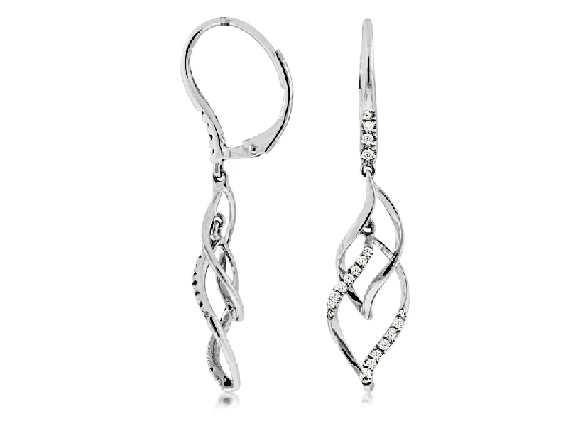 Diamond Accented Double Open Swirl Design Dangle Earrings