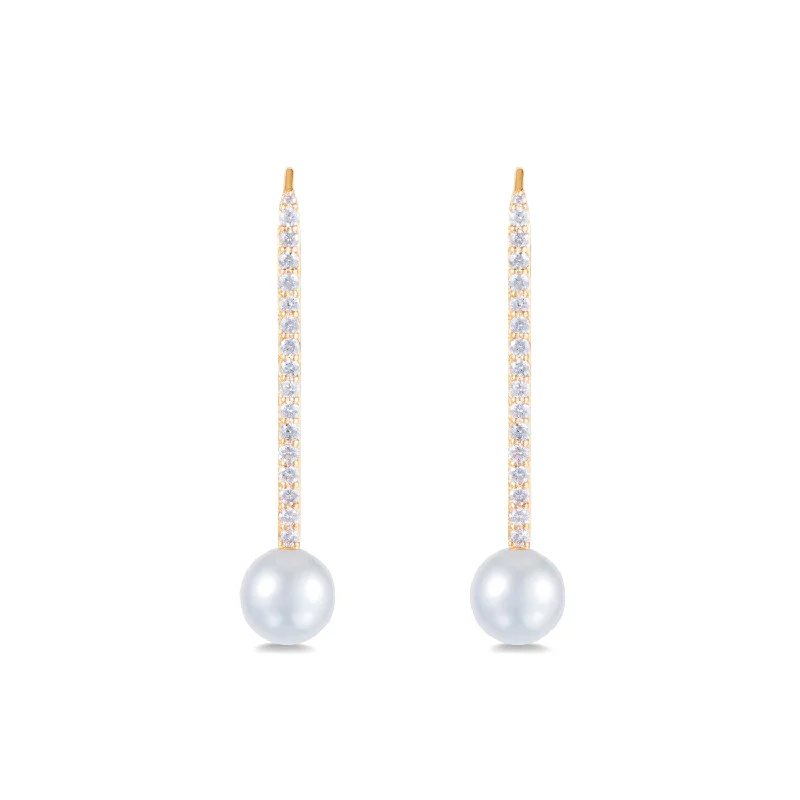 Diamond Pearl Stick Earrings