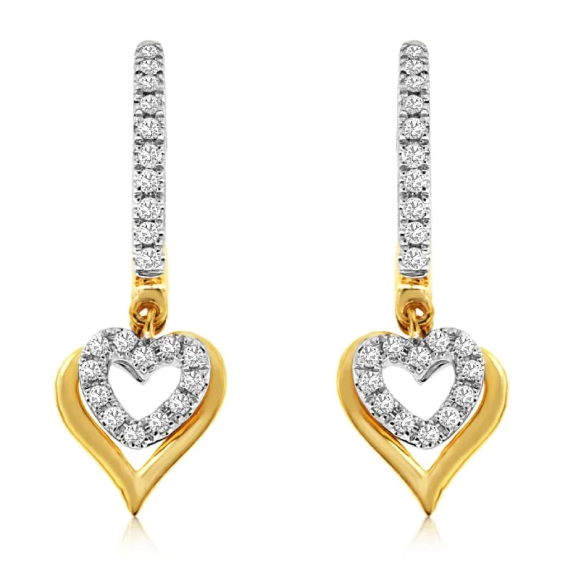 Double Heart Design Diamond Dangle Earrings