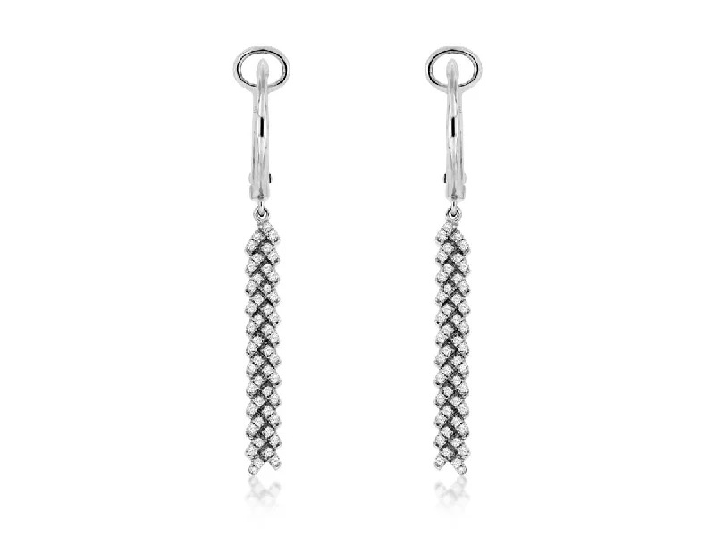 Feather Design Diamond Dangle Earrings