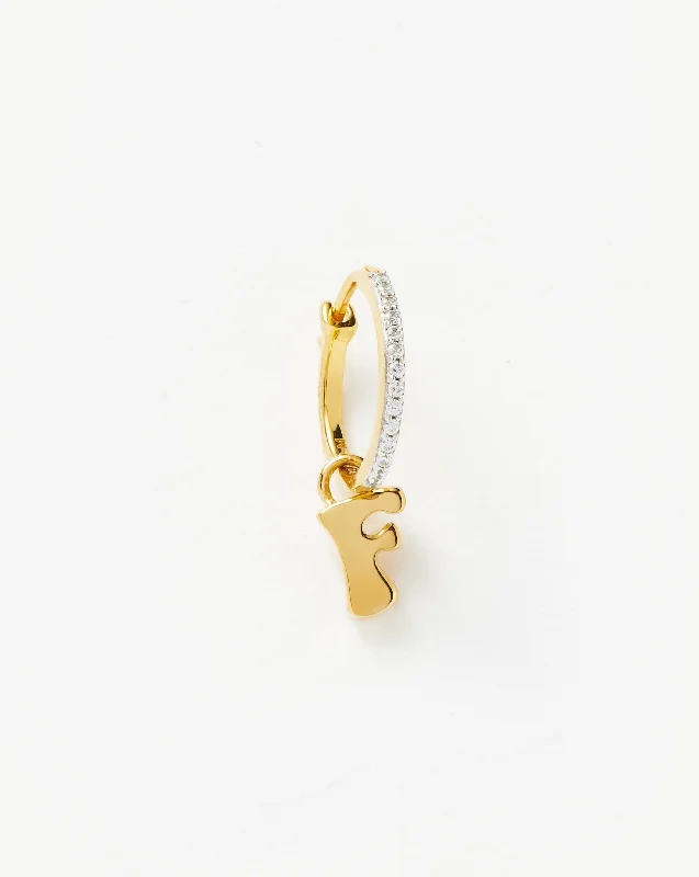 Initial Single Charm Hoop Earring - Initial F | 18ct Gold Vermeil