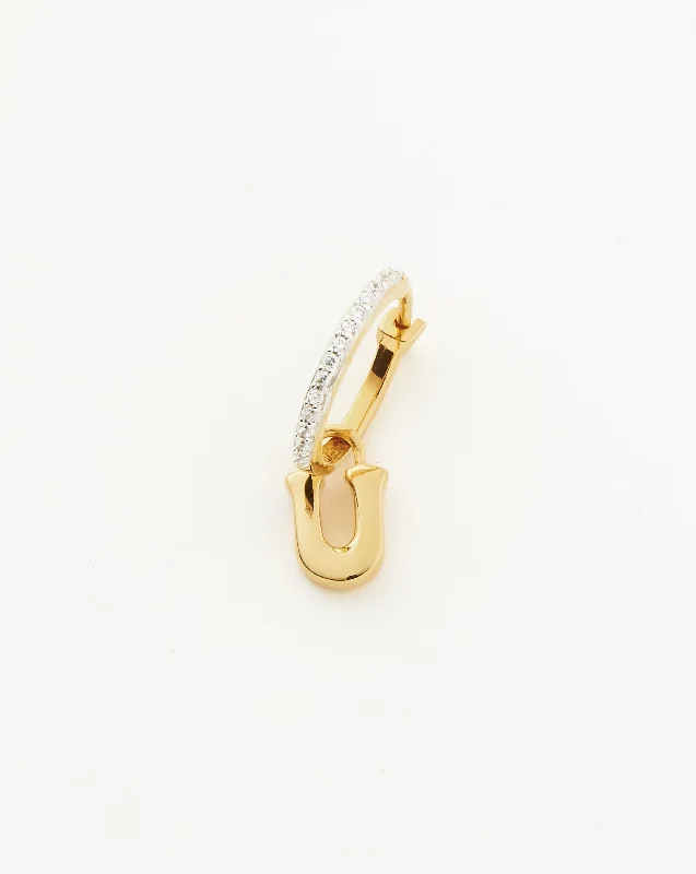 Initial Single Charm Hoop Earring - Initial U | 18ct Gold Vermeil