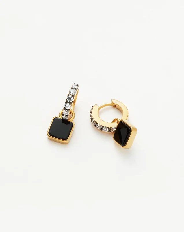 Lucy Williams Square Black Onyx Charm Hoop Earrings  | 18ct Gold Vermeil/Black Onyx