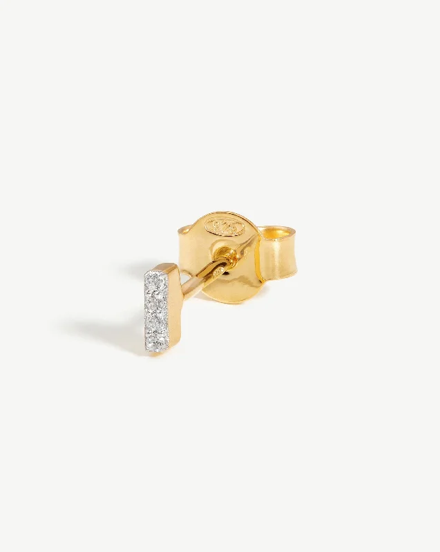 Pave Initial Single Stud Earring - Initial I | 18ct Gold Vermeil/Cubic Zirconia