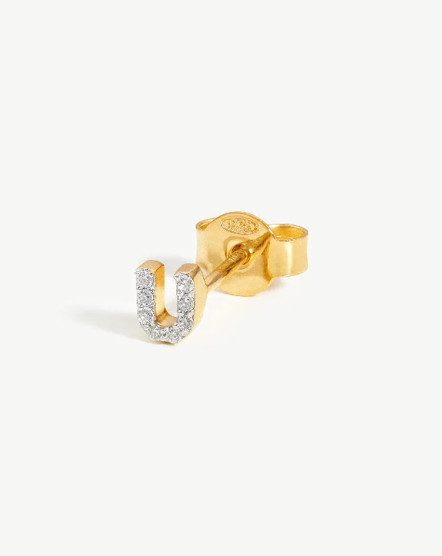 Pave Initial Single Stud Earring - Initial U | 18ct Gold Vermeil/Cubic Zirconia