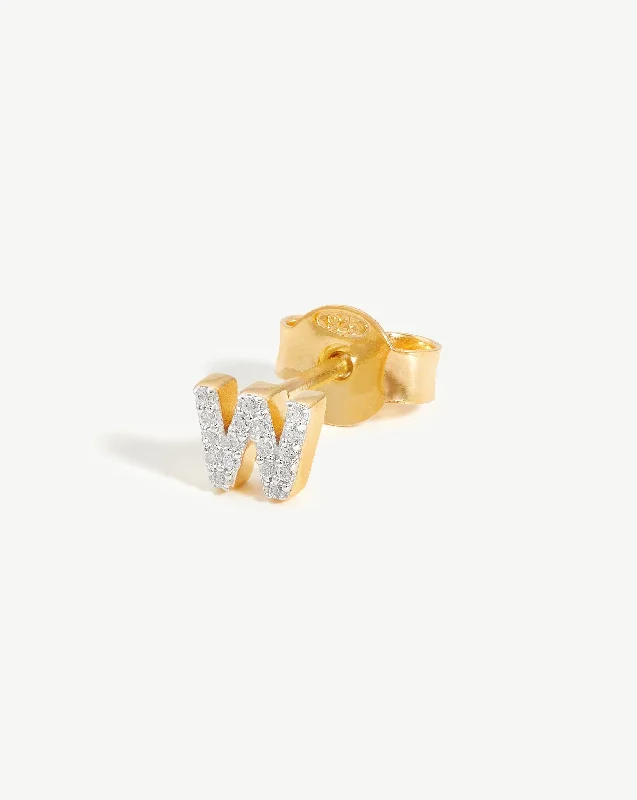 Pave Initial Single Stud Earring - Initial W | 18ct Gold Vermeil/Cubic Zirconia