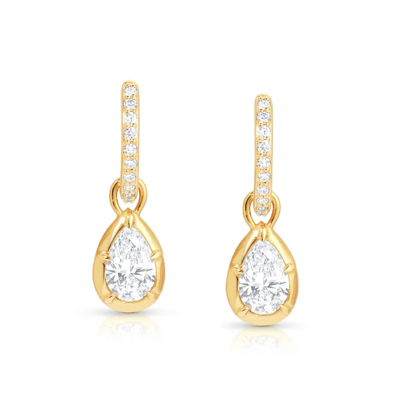 Pear Rosette Pave Hoop Earrings