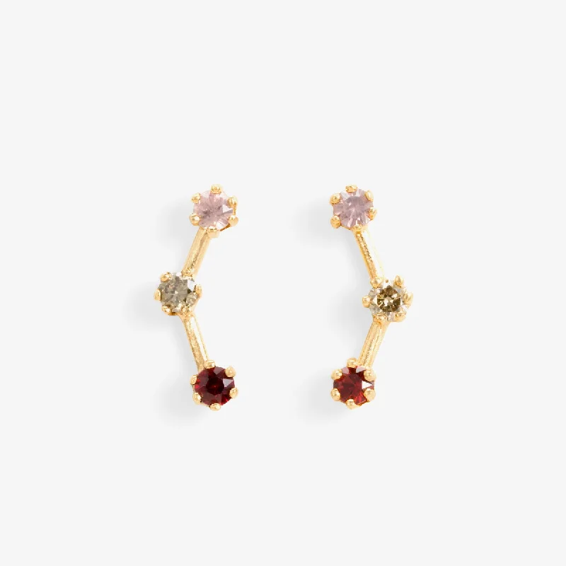 Red-Tone Triple Stone Studs | E6301RD