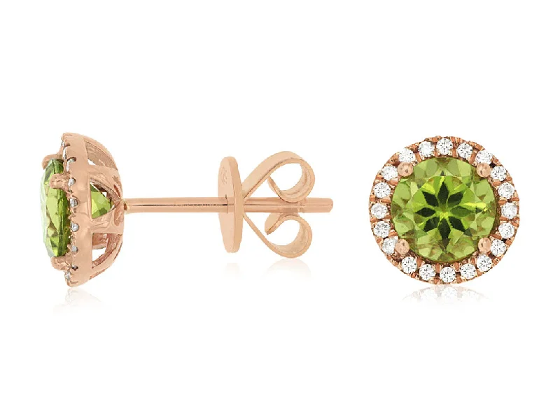 Round Peridot and Diamond Halo Earrings