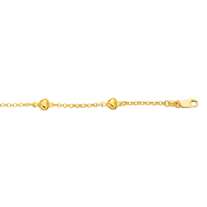 14K Gold Heart Station Bracelet