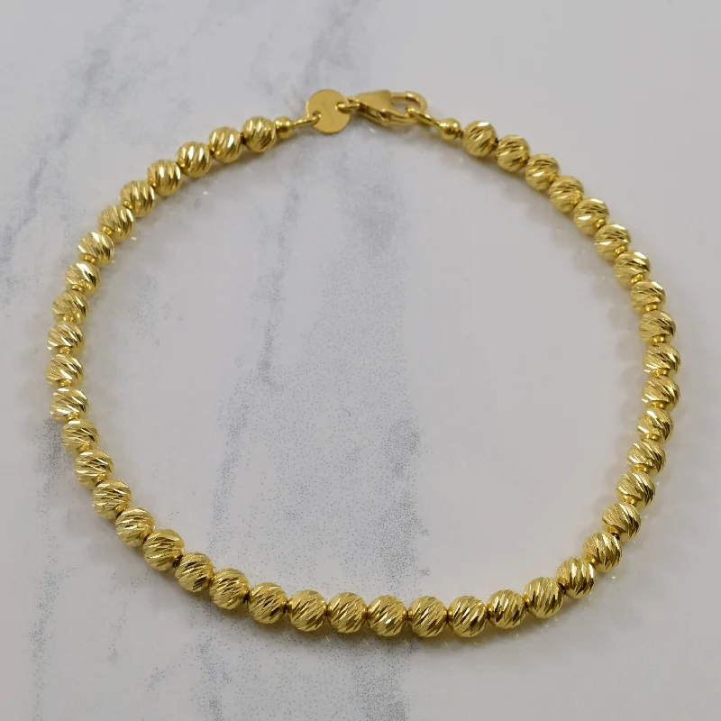 18k Yellow Gold Diamond Cut Bead Bracelet | 7.5" |