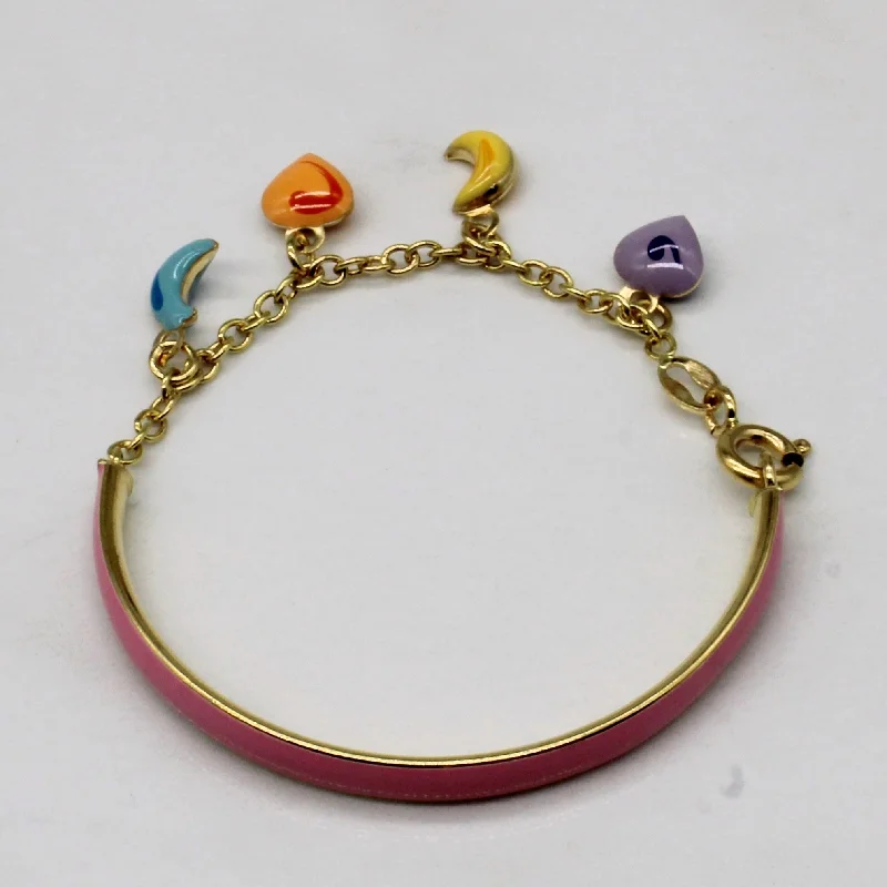 18k Yellow Gold Enamel Moon & Heart Bracelet | 5" |