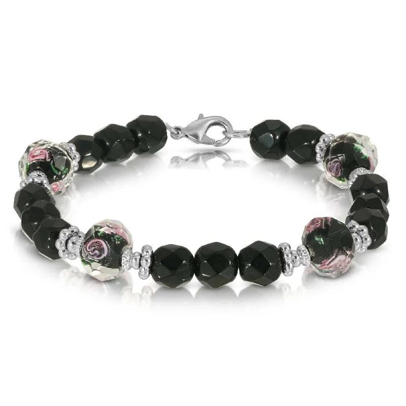 1928 Jewelry Black Floral Beaded Bracelet