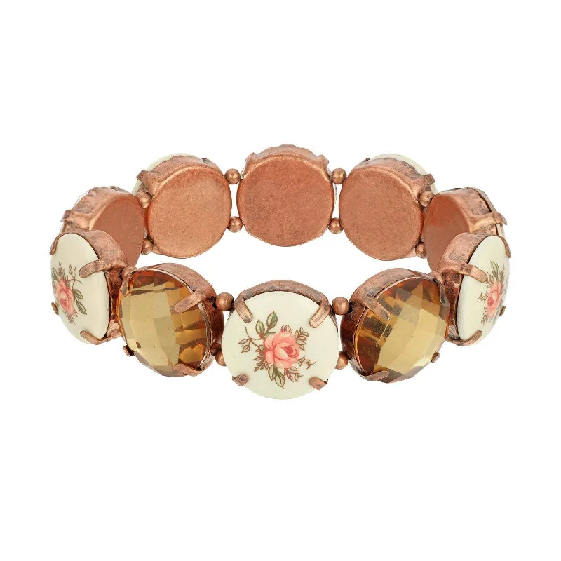 1928 Jewelry Vintage Floral Round Stone Stretch Bracelet