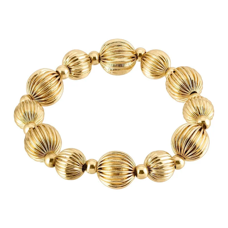 1928 Jewelry Gold Callisto Round Corrugated Ball Stretch Bracelet